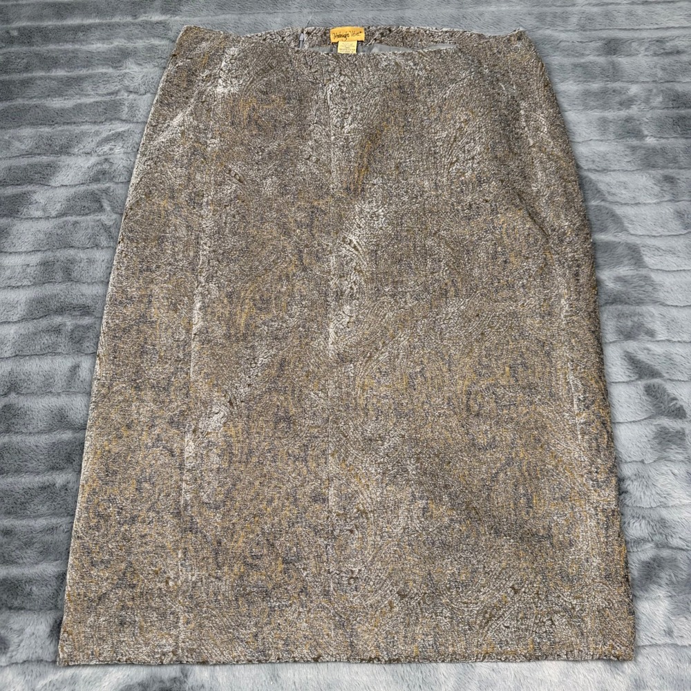 Midnight Velvet Women 16W Grey Gold Paisley Brocade Midi Skirt 1209-1J/S